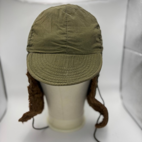 Vintage 1950s US Army Field Cap Cotton Poplin Wool Pile Lined Size 7 Green - Picture 1 of 9